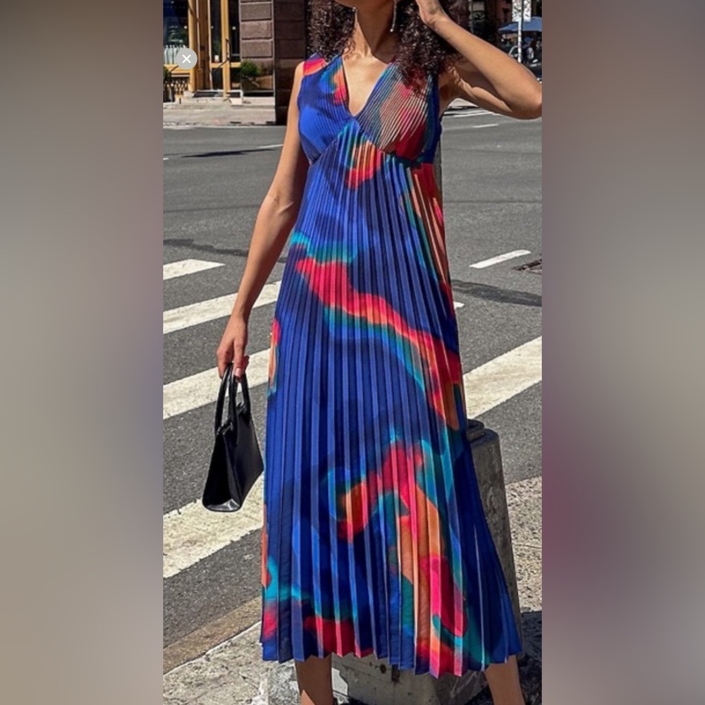 Nicole Miller Accordion Pleated Maxi Dress